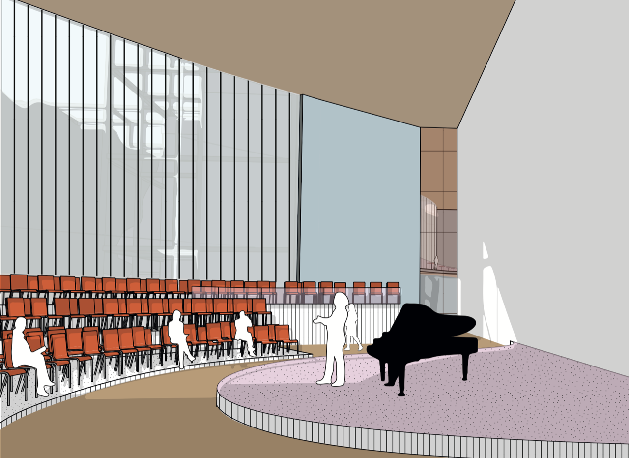 Interior perspective of the hall in concert use